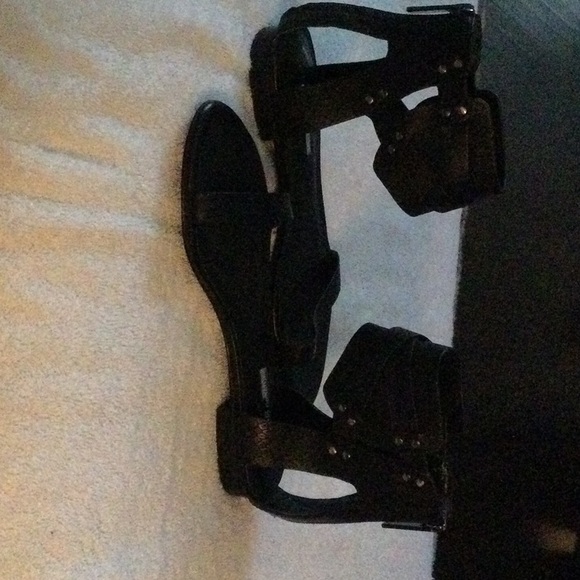 Black leather back zipper 1/2” heel sandals. - Picture 3 of 3